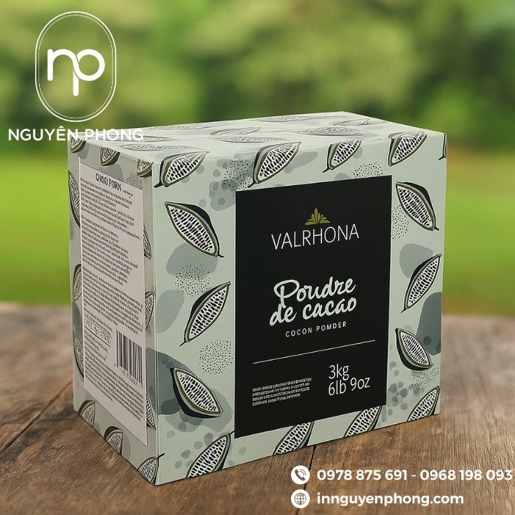 Mẫu hộp giấy đựng bột cacao in logo 